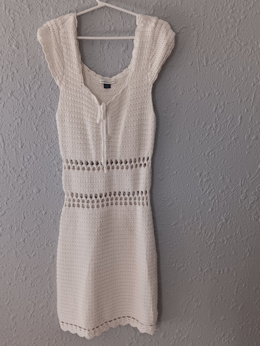 American Eagle Outfitters Cream Crochet Mini Dress